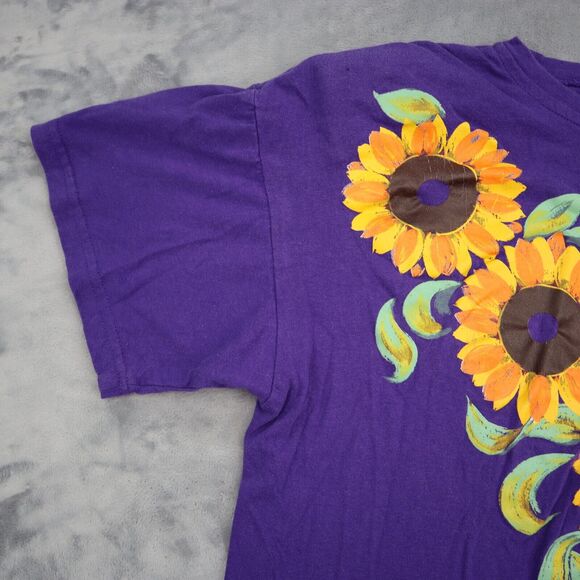 Moda Bazaar Shirt Womens One Size Purple Floral Round Neck Short Sleeve Tee - Picture 9 of 16